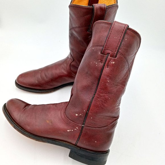 Justin Roper Cowboy Boots Womens 7 B Burgundy Leather Western Cowgirl - Picture 4 of 12